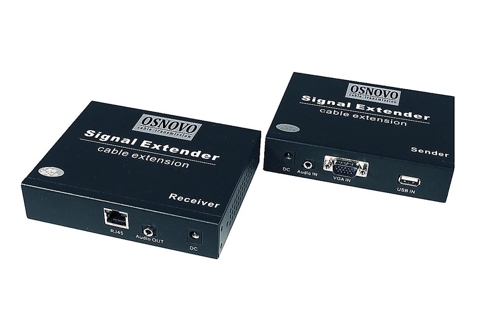 TLN-VKM/1+RLN-VKM/1(ver.2) - Комплект (передатчик+приемник) для передачи VGA, USB(клавиатура+мышь) и аудиосигнала по сети Ethernet. Расстояние передачи "точка-точка" до 200м.