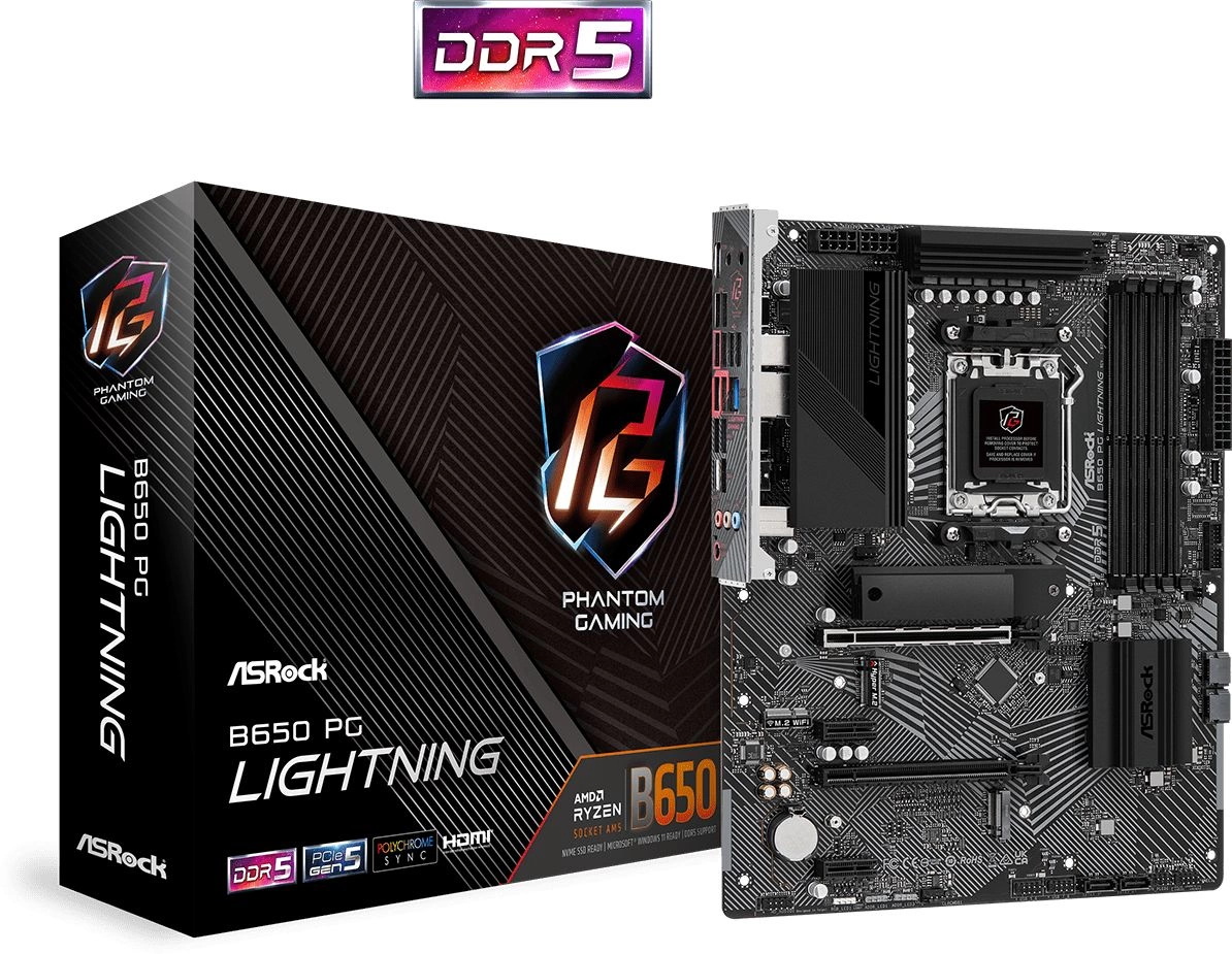 Материнская плата Asrock B650 PG LIGHTNING Socket AM5 AMD B650 4xDDR5 ATX AC`97 8ch(7.1) 2.5Gg RAID+HDMI