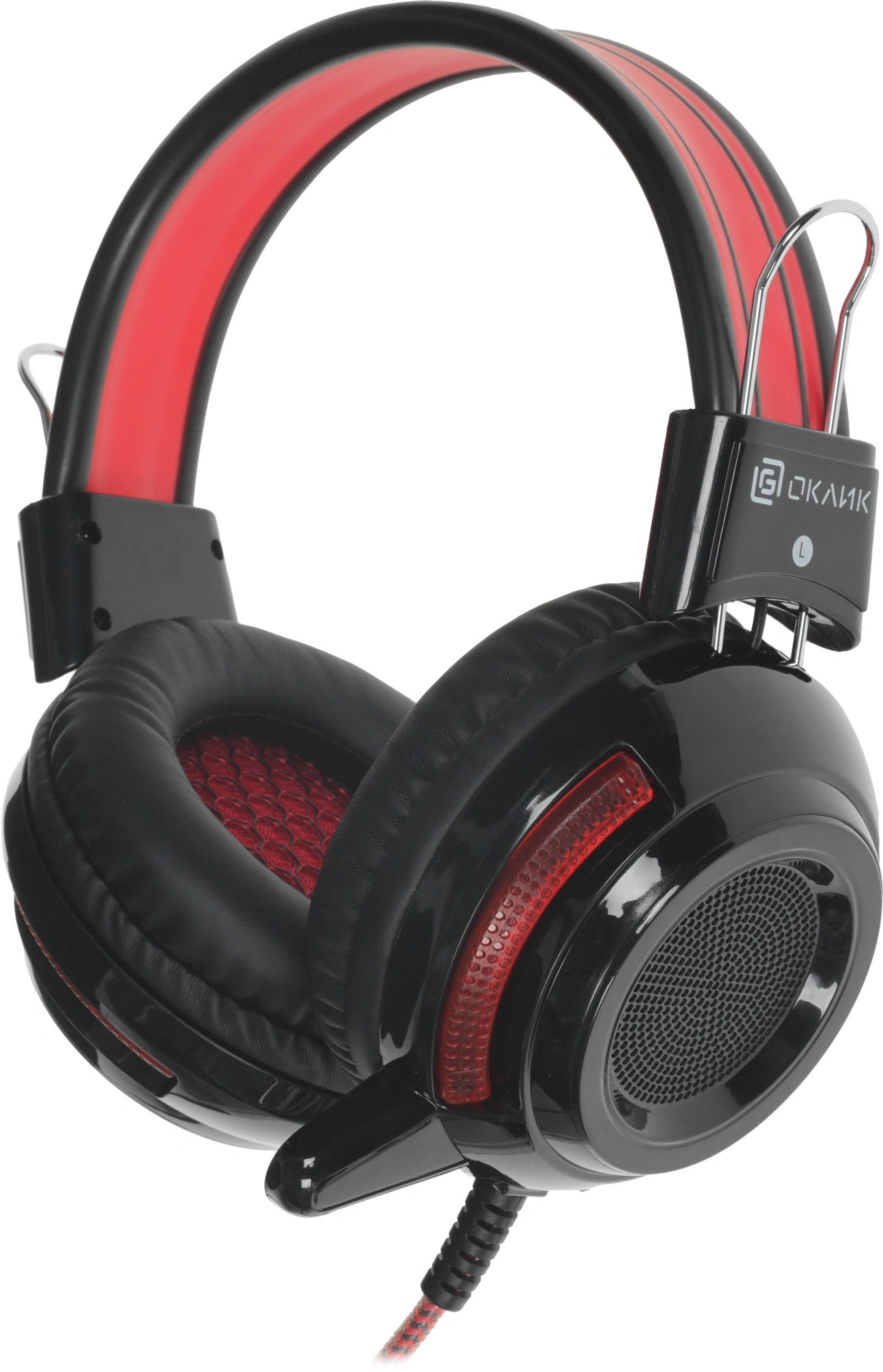 Наушники с микрофоном Оклик HS-G300 ARMAGEDDON черный/красный 2.2м мониторные оголовье (337457)