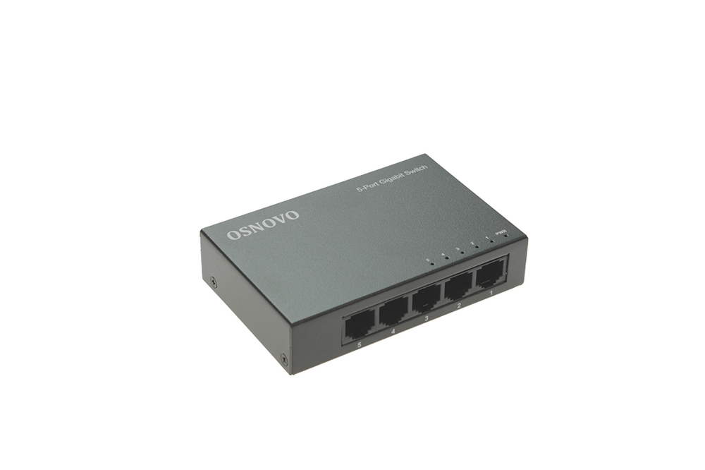 SW-5G - Неуправляемый коммутатор Gigabit Ethernet на 5 портов. Порты: 5 x GE (10/100/1000Base-T). Auto MDI/MDIX Встроенная грозозащита 2кВ. В комплекте БП DC12V(1A). Размеры (ШхВхГ): 100 x 23 x 65мм. Рабочая температура: 0...+40 гр. С, OSNOVO