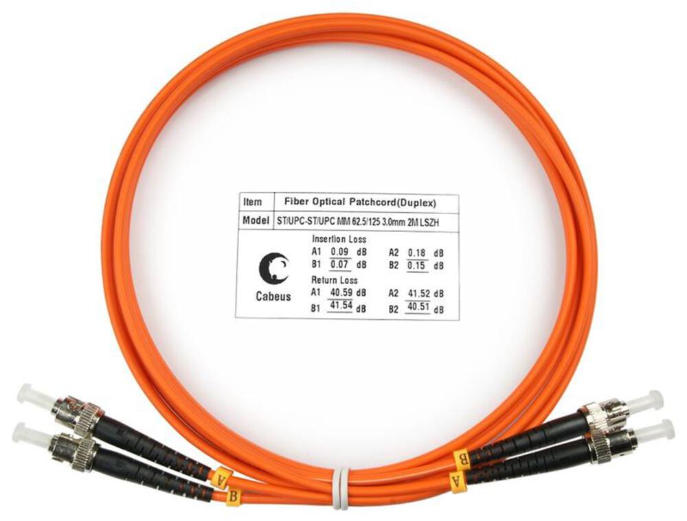 Cabeus FOP-62-ST-ST-2m - Шнур оптический duplex ST-ST 62,5/125 mm 2м LSZH