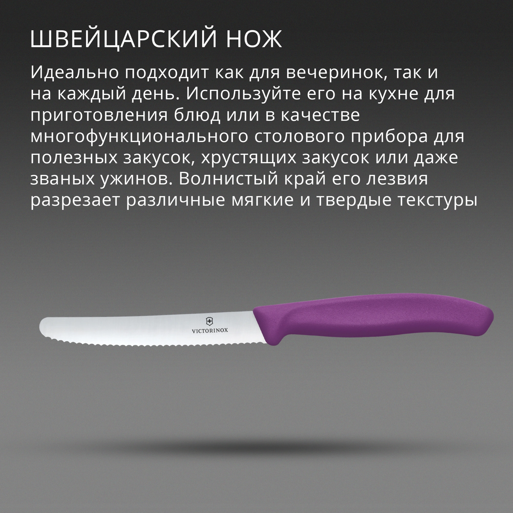 Нож кухонный Victorinox Swiss Classic (6.7835.C1) стальной столовый для овощей лезв.110мм серрейт. заточка пурпурный