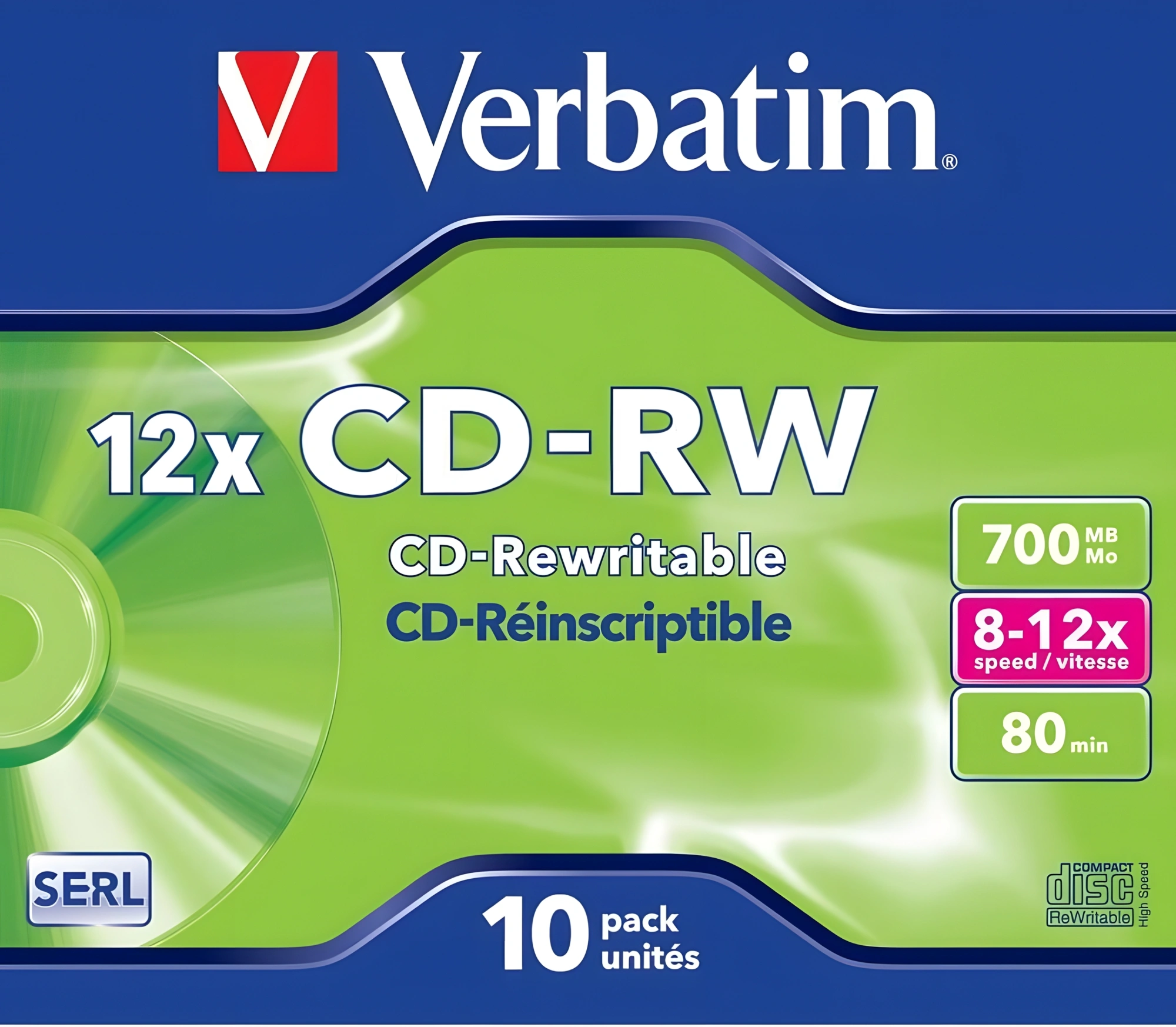 Диск CD-RW Verbatim 700Mb 12x Jewel case (10шт) (43148)