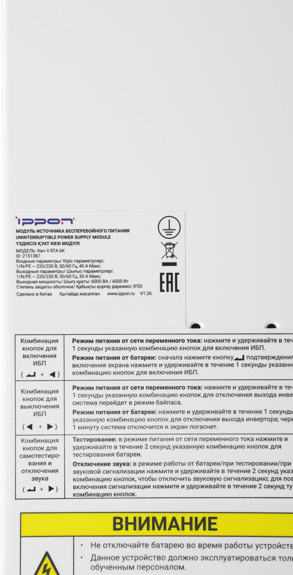 Источник бесперебойного питания Ippon Na+ II RTA 6K 6000Вт 6000ВА белый