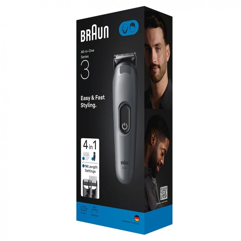 Триммер Braun AIO3500 серый (насадок в компл:3шт)
