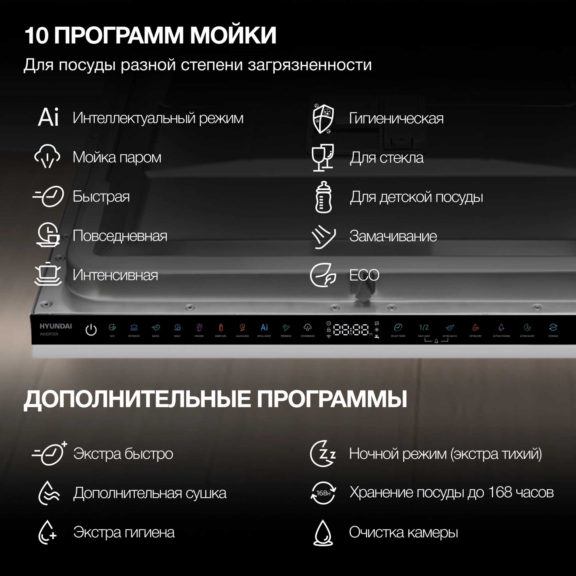 Посудомоечная машина встраив. Hyundai HBD 6105 2100Вт полноразмерная нержавеющая сталь инвертор