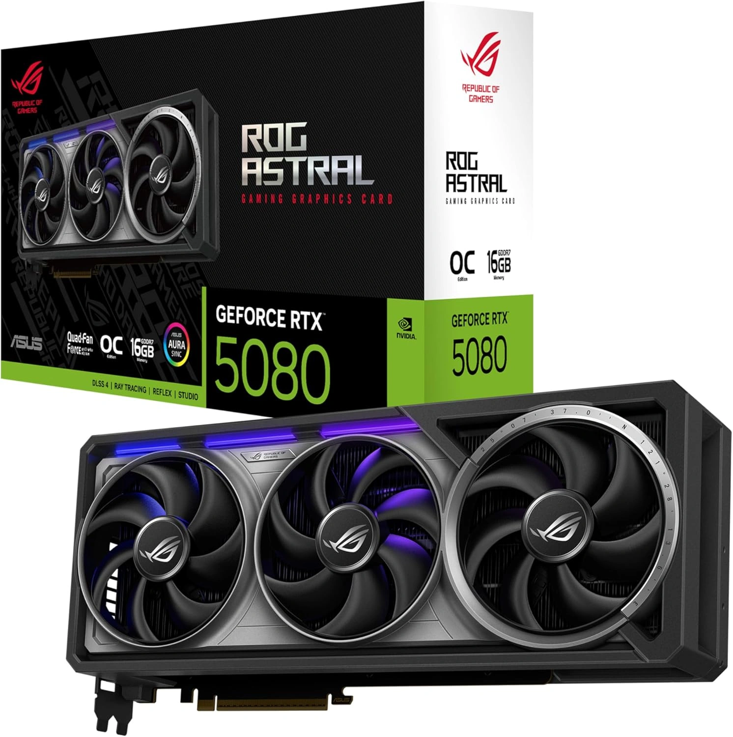 Видеокарта Asus PCI-E 5.0 ROG-ASTRAL-RTX5080-O16G-GAMING NVIDIA GeForce RTX 5080 16Gb 256bit GDDR7 2760/30000 HDMIx2 DPx3 HDCP Ret