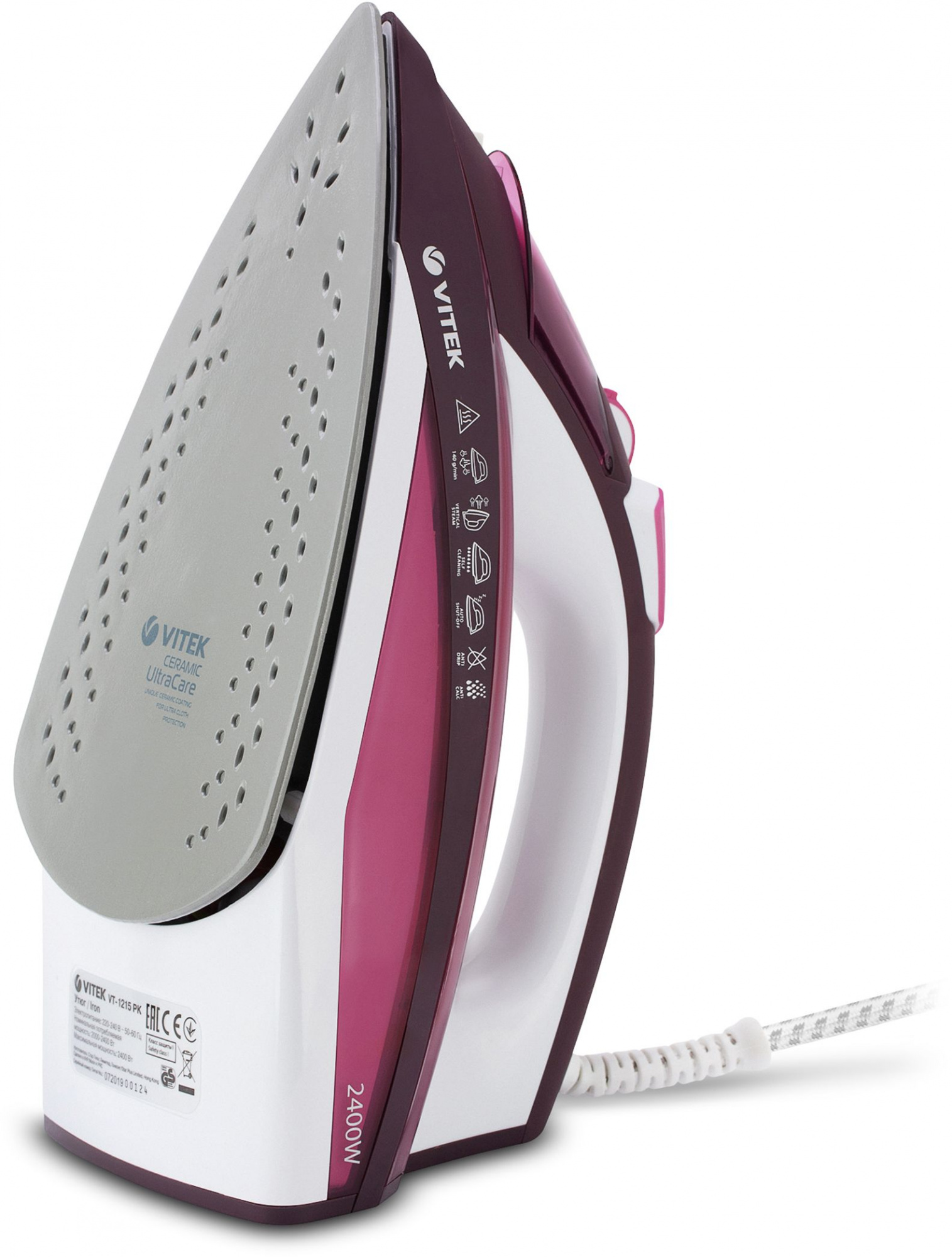 Утюг Vitek Luxure 1215-VT-03 2400Вт бордовый/белый