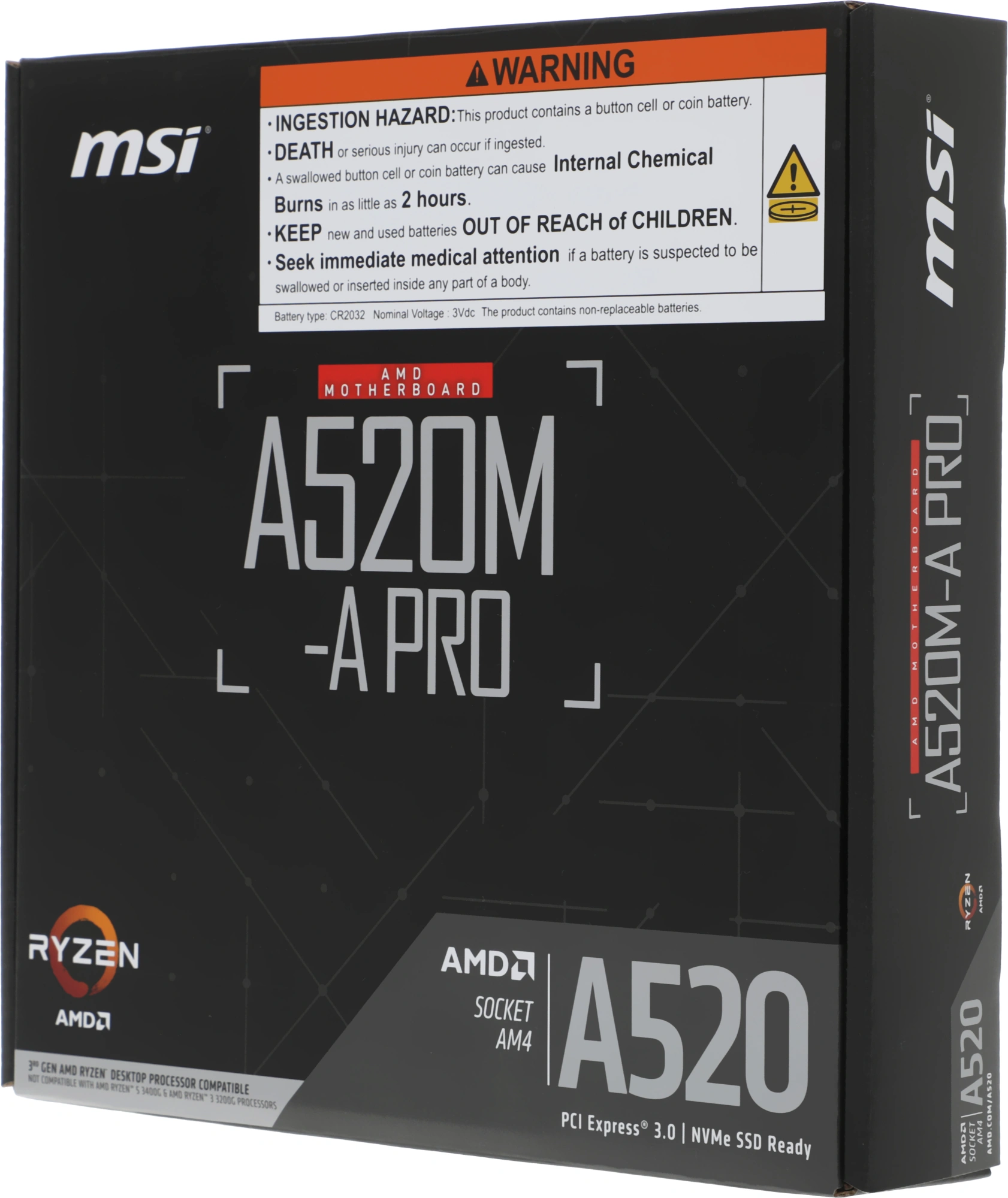Материнская плата MSI A520M-A PRO Soc-AM4 AMD A520 2xDDR4 mATX AC`97 8ch(7.1) GbLAN RAID+DVI+HDMI