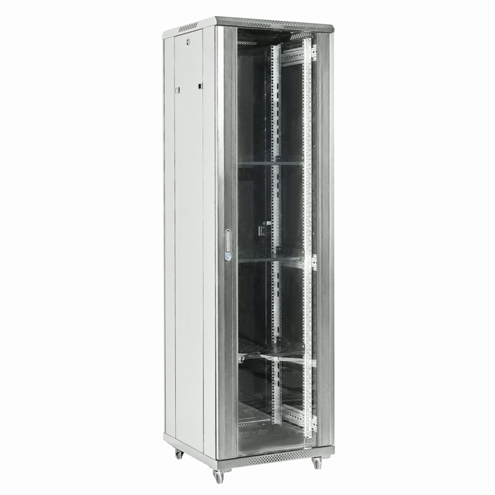 04-3766-211 - Напольный шкаф 19" 37U 600х600, дверь сплошное стекло, серый, RAL 7035 Rexant