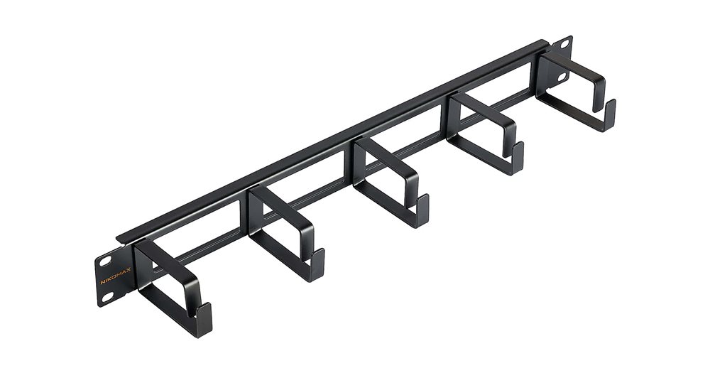 NMC-OK800H-1U-BK-2 - Кабельный органайзер с металлическими кольцами, с отверстиями, 80мм, 2 шт.