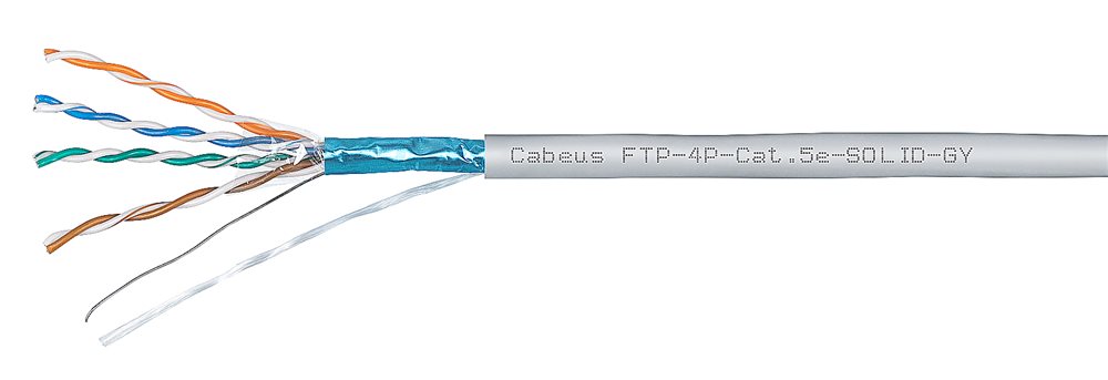 Cabeus FTP-4P-Cat.5e-SOLID-GY - Кабель витая пара экранированная FTP (F/UTP), категория 5e, 4 пары (24 AWG), одножильный, экран - фольга (305 м)