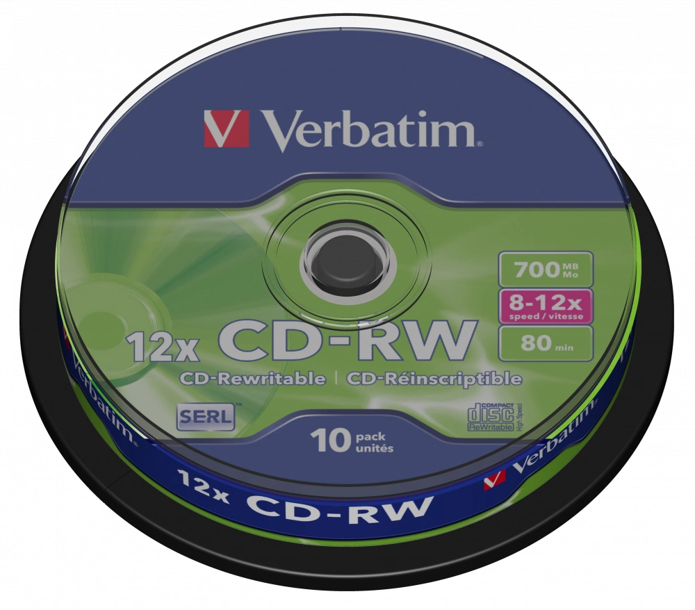 Диск CD-RW Verbatim 700Mb 12x Cake Box (10шт) (43480)