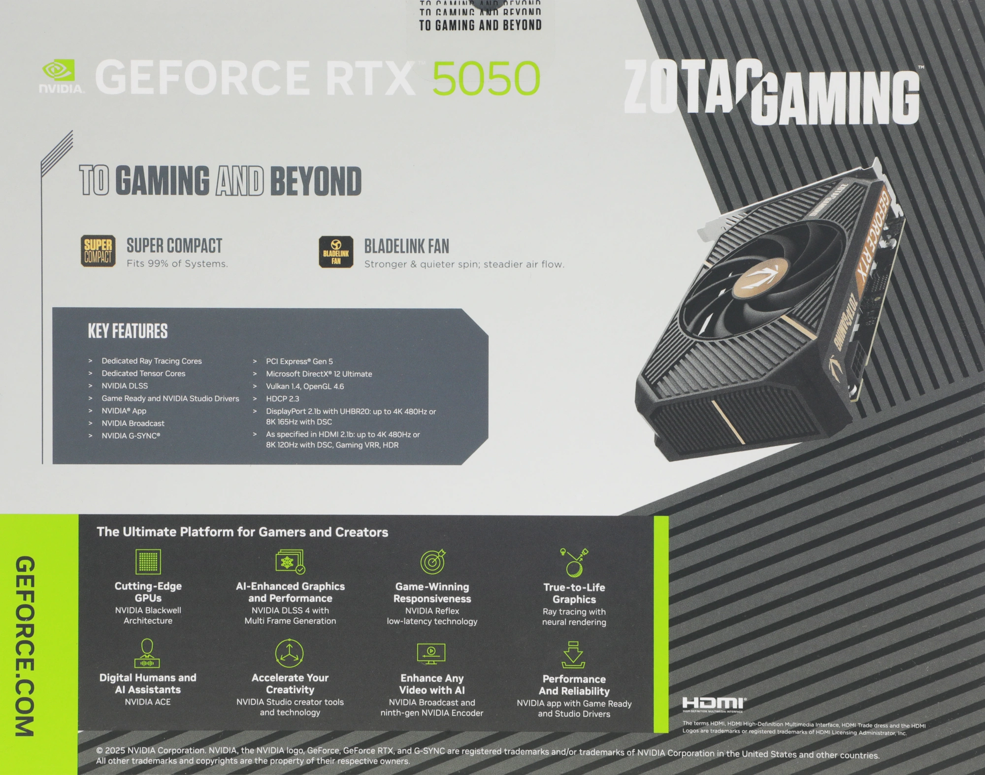 Видеокарта Zotac PCI-E 5.0 RTX 5050 SOLO 8GB NVIDIA GeForce RTX 5050 8Gb 128bit GDDR6 2572/20000 HDMIx1 DPx3 HDCP Ret