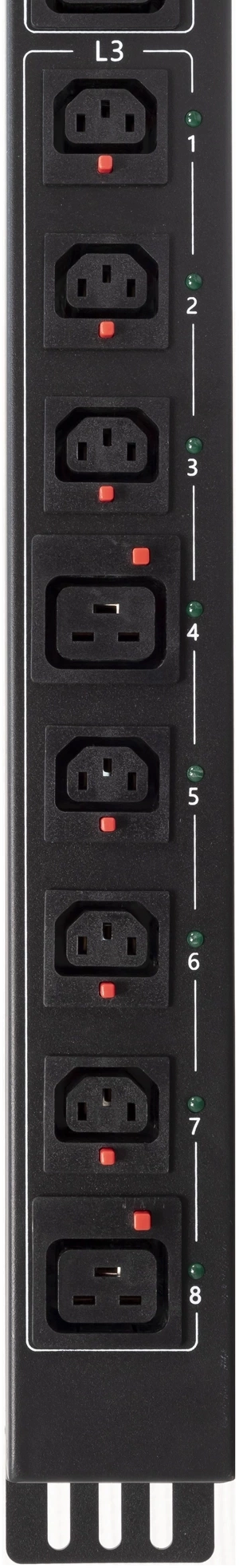 Блок распределения питания Powercom PDU-32AVMS24-18C3-6C9-3P верт.размещ. 18xC13 6xC19 с сетевым мониторингом 3x32A EN 60309 2м