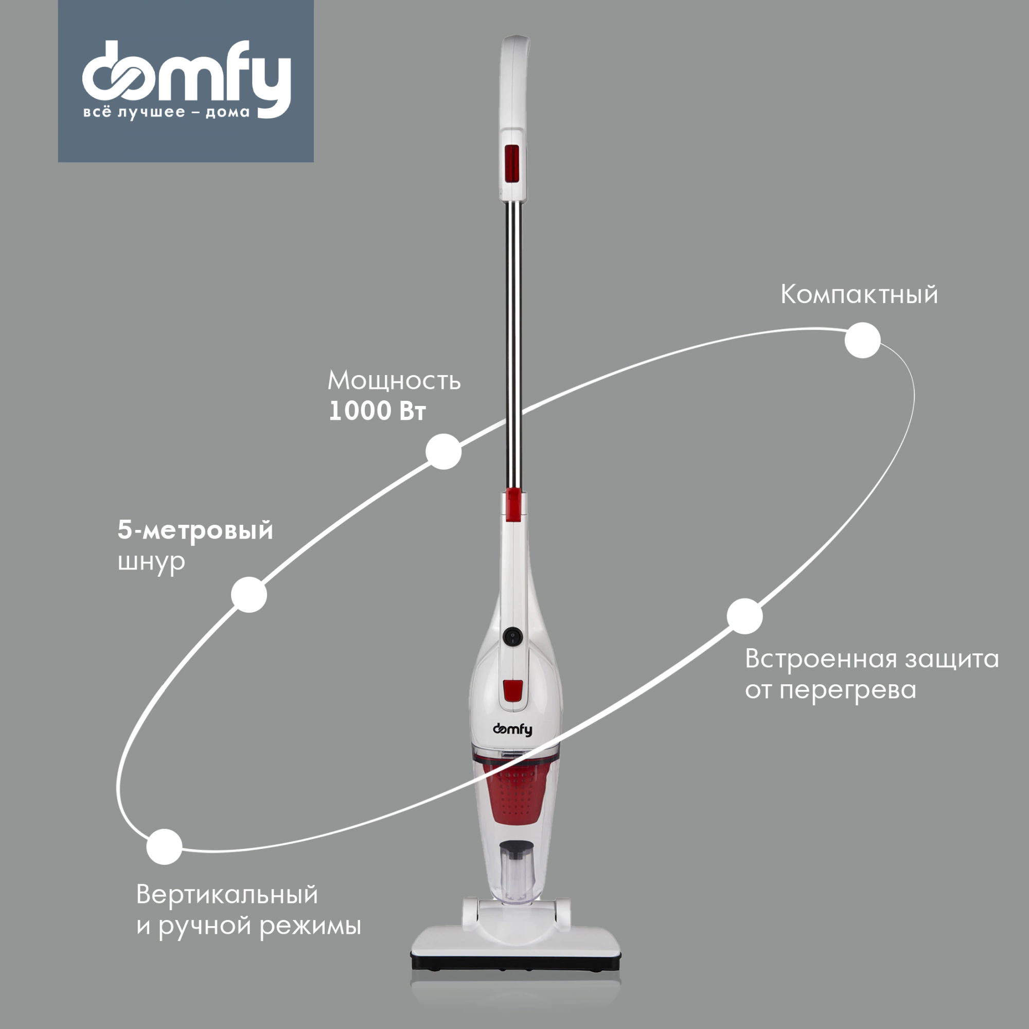 Пылесос ручной Domfy DSC-VC301 1000Вт белый/красный