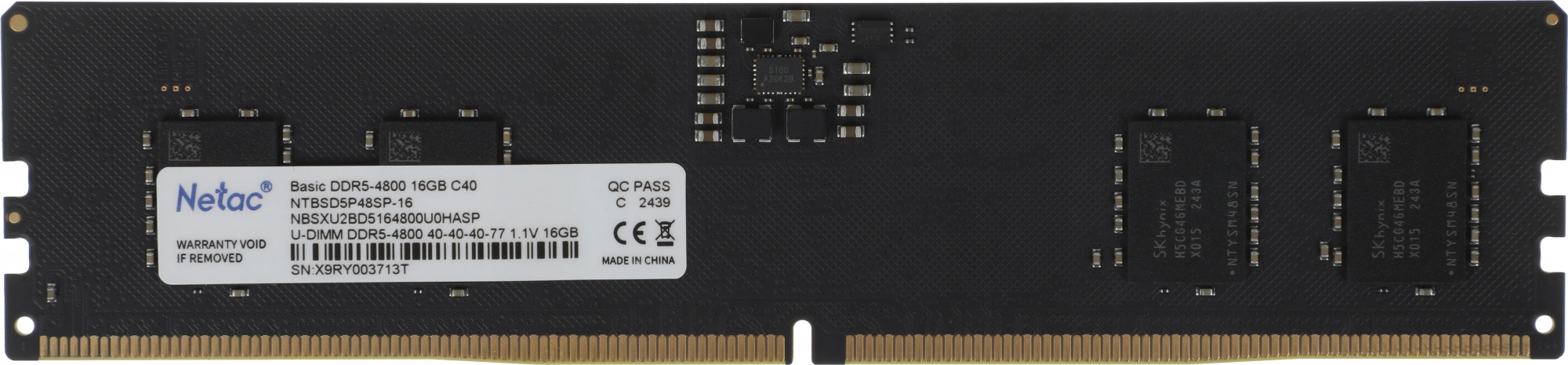 Память DDR5 16GB 4800MHz Netac NTBSD5P48SP-16 Basic RTL Gaming PC5-38400 CL40 DIMM 288-pin 1.1В Intel single rank Ret