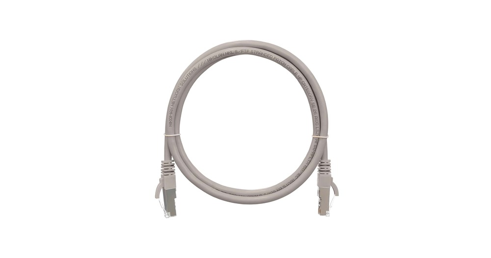 NMC-PC4SD55B-005-C-GY - Коммутационный шнур NIKOMAX F/UTP 4 пары, Кат.5е (Класс D), 100МГц, 2хRJ45/8P8C, T568B, заливной, с защитой защелки, многожильный, BC (чистая медь), 26AWG (7х0,165мм), LSZH нг(А)-HFLTx, серый, 0,5м