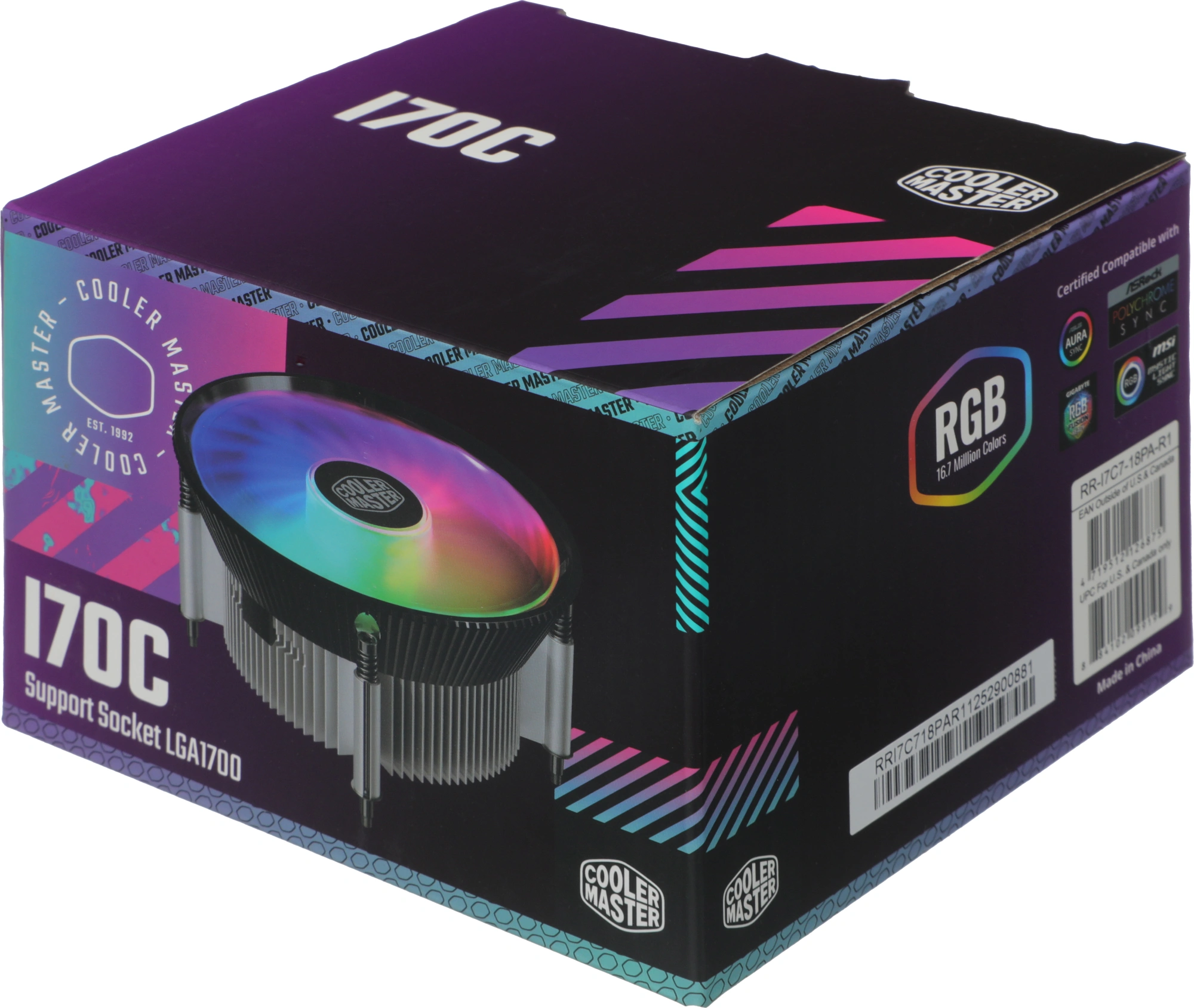 Устройство охлаждения(кулер) Cooler Master i70C ARGB Soc-1700/1851 серебристый/черный 4-pin 28dB Al 130W 400gr Ret (RR-I7C7-18PA-R1)