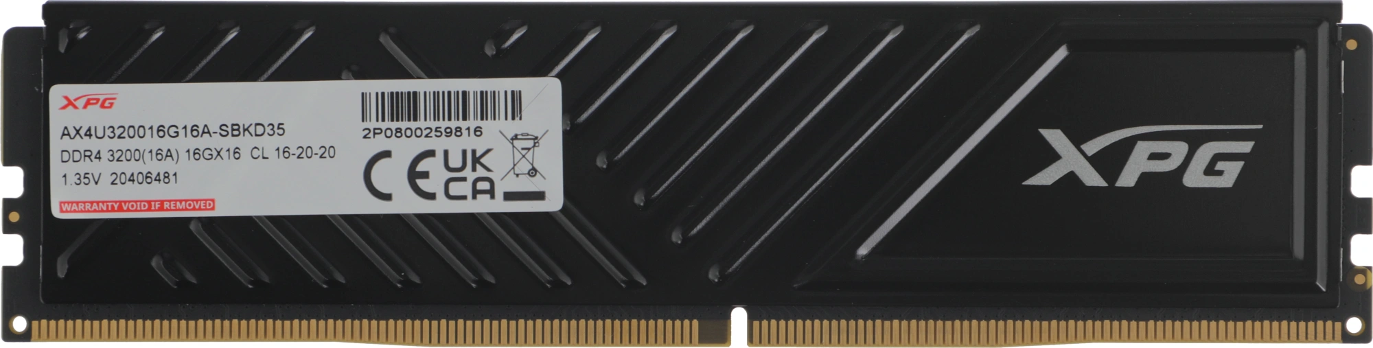 Память DDR4 16GB 3200MHz A-Data AX4U320016G16A-SBKD35 XPG Gammix D35 RTL Gaming PC4-25600 CL16 DIMM 288-pin 1.35В dual rank с радиатором Ret