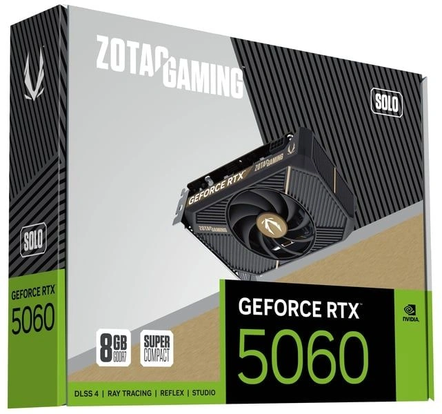 Видеокарта Zotac PCI-E 5.0 RTX 5060 SOLO NVIDIA GeForce RTX 5060 8Gb 128bit GDDR7 2497/28000 HDMIx1 DPx3 HDCP Ret
