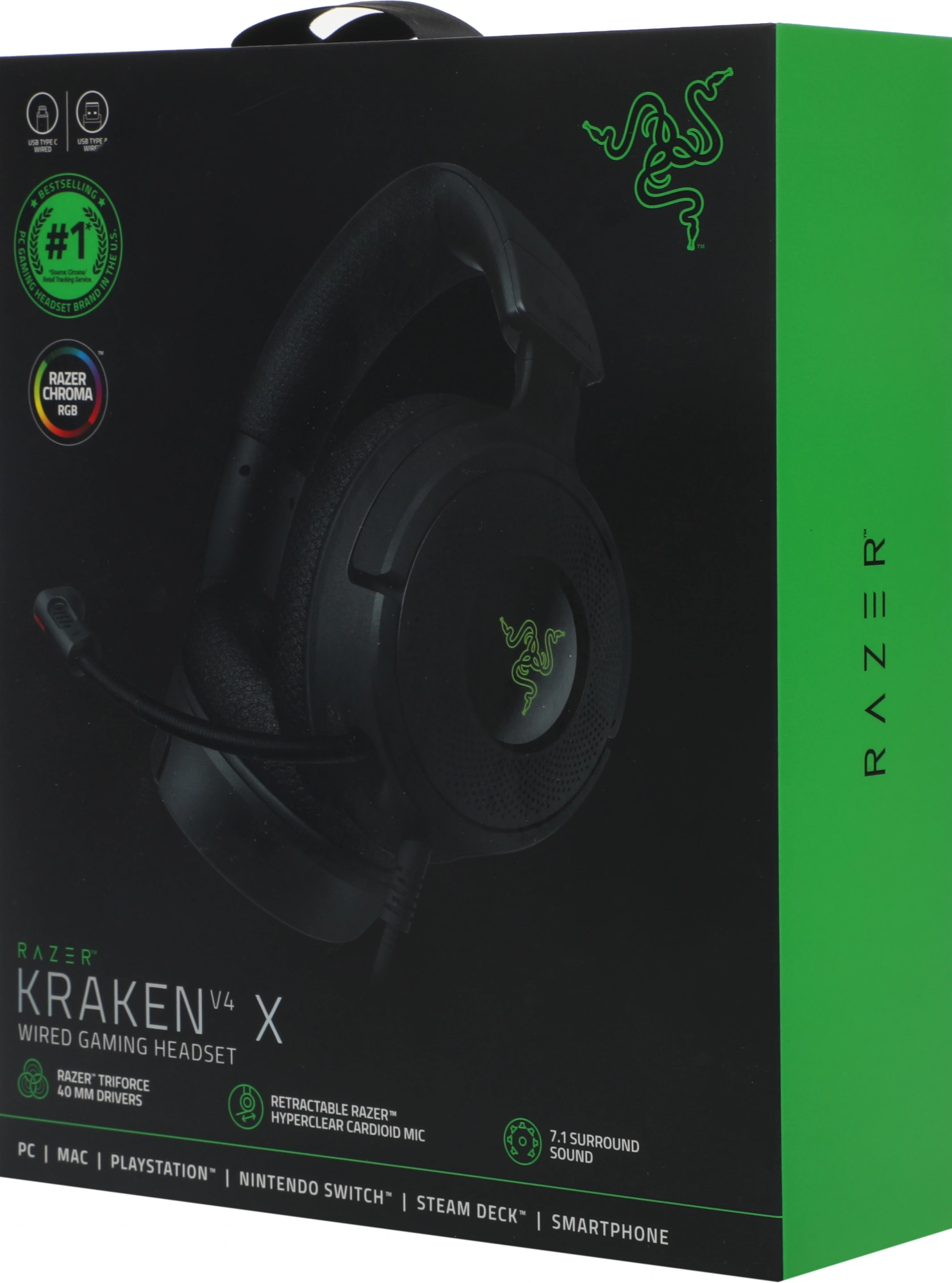 Наушники с микрофоном Razer Kraken V4 X черный 2.0м мониторные USB оголовье (RZ04-05180100-R3M1)