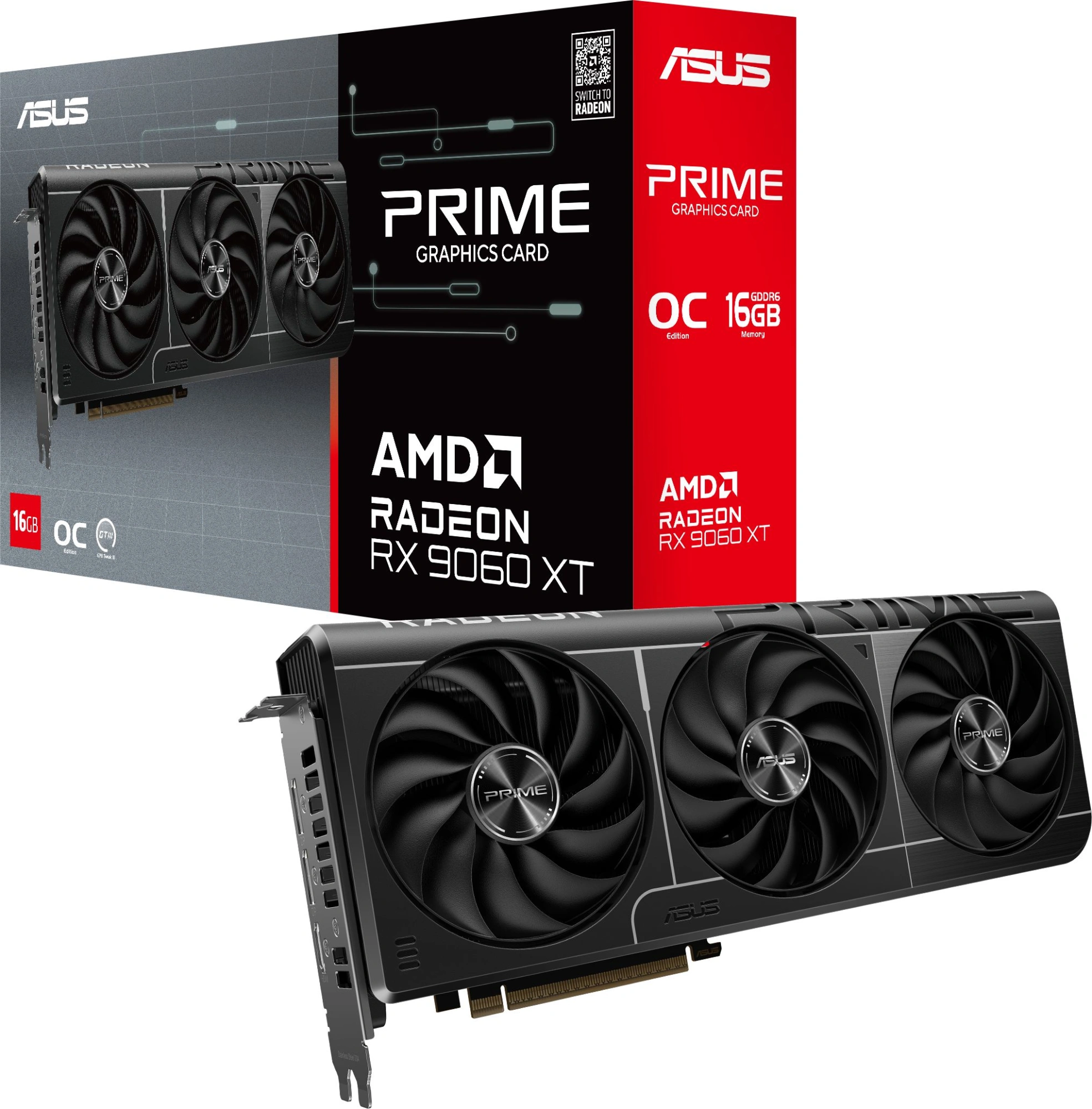 Видеокарта Asus PCI-E 5.0 PRIME-RX9060XT-O16G AMD Radeon RX 9060XT 16Gb 128bit GDDR6 2740/20000 HDMIx1 DPx2 HDCP Ret