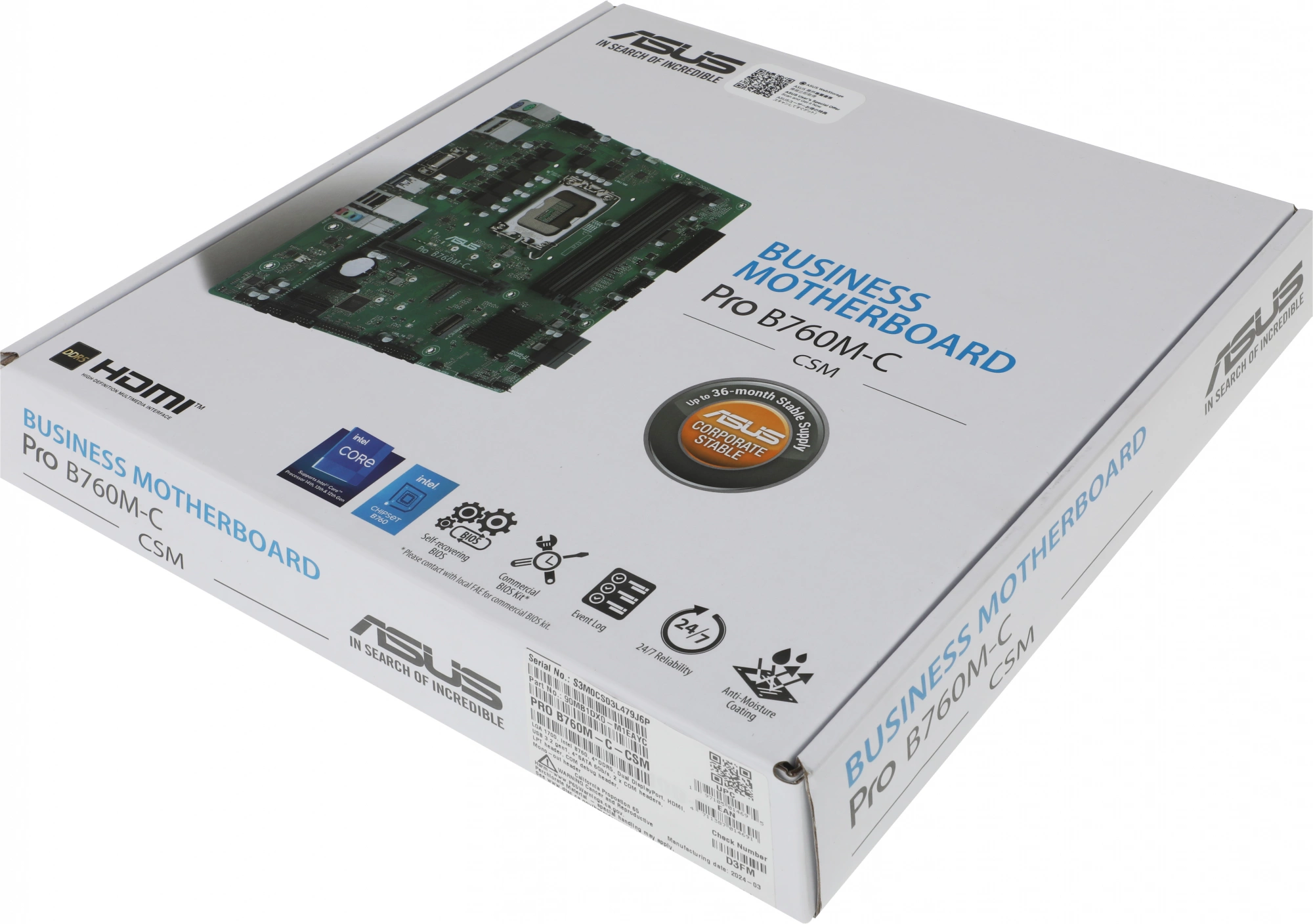 Материнская плата Asus PRO B760M-C-CSM Soc-1700 Intel B760 4xDDR5 mATX AC`97 8ch(7.1) GbLAN RAID+VGA+HDMI+DP