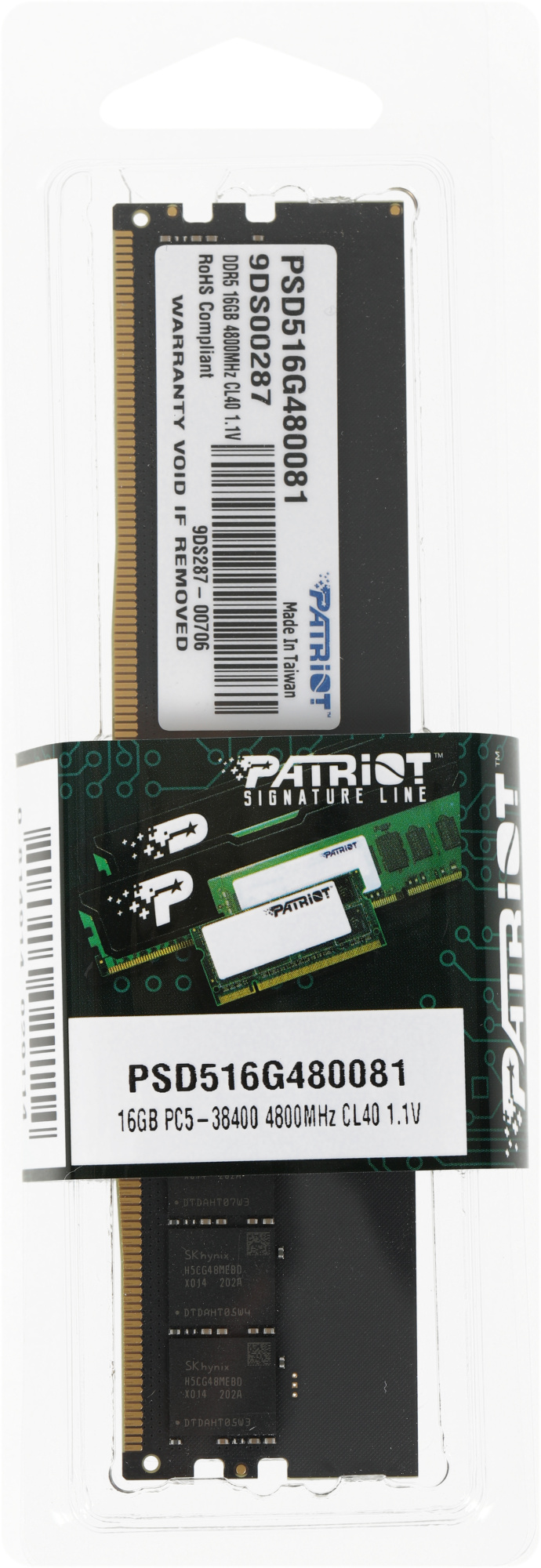 Память DDR5 16Gb 4800MHz Patriot PSD516G480081 Signature RTL PC5-38400 CL40 DIMM 288-pin 1.1В single rank Ret