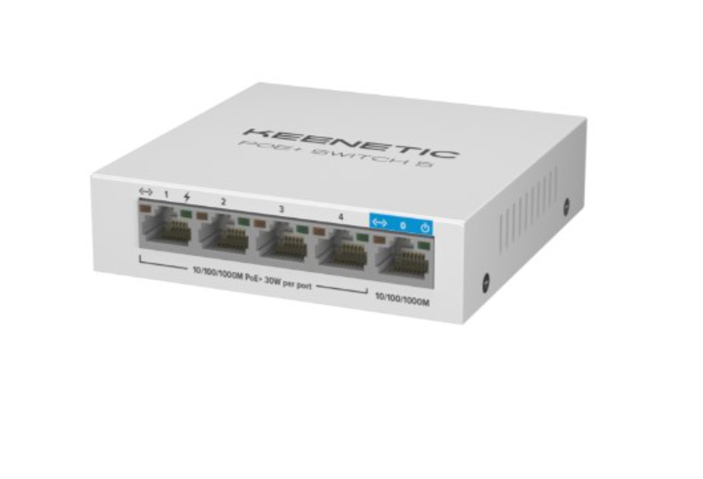 KN-4610 - 5-портовый гигабитный коммутатор с 4 портами PoE+ и бюджетом мощности 60 Вт, KEENETIC