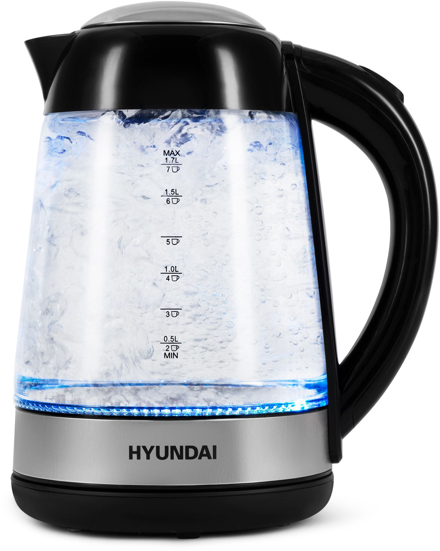 Чайник электрический Hyundai HYK-G3803 1.7л. 2200Вт черный/серебристый корпус: стекло
