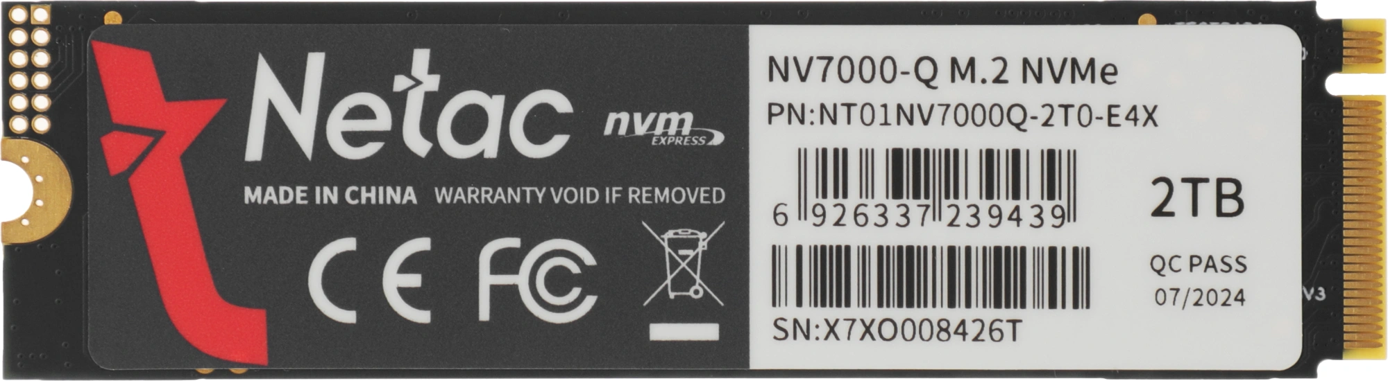 Накопитель SSD Netac PCIe 4.0 x4 2TB NT01NV7000Q-2T0-E4X NV7000Q M.2 2280