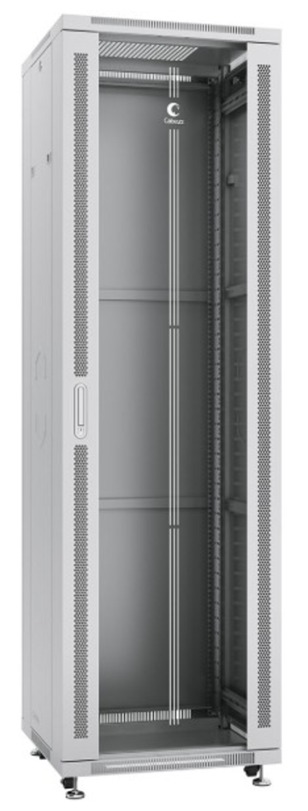 Cabeus SH-05C-42U60/60 - Шкаф монтажный телекоммуникационный 19" напольный для распределительного и серверного оборудования 42U 600x600x2055mm (ШхГхВ) передняя стеклянная и задняя сплошная металлическая двери, ручка с замком, цвет серый (RAL 7035)
