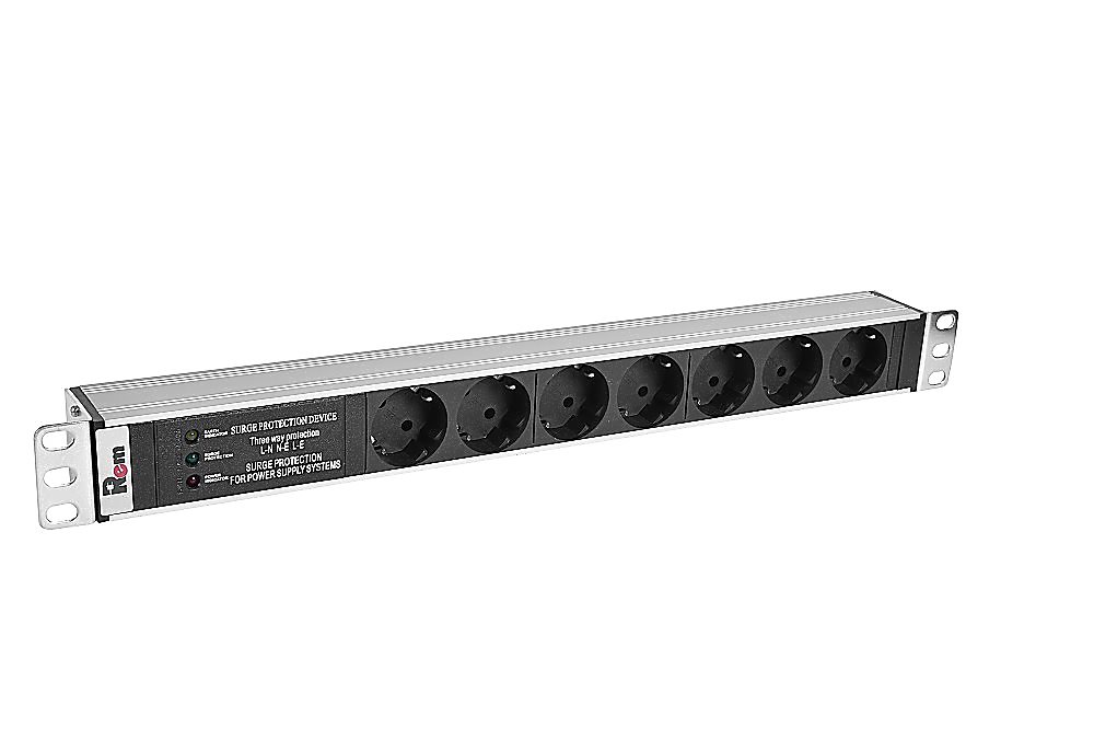 R-10-7S-FI-440-Z - Блок розеток Rem-10 без шнура с фил. и инд., 7 Sсhuko, вход IEC 60320 C14, 10 A, алюм., 19"