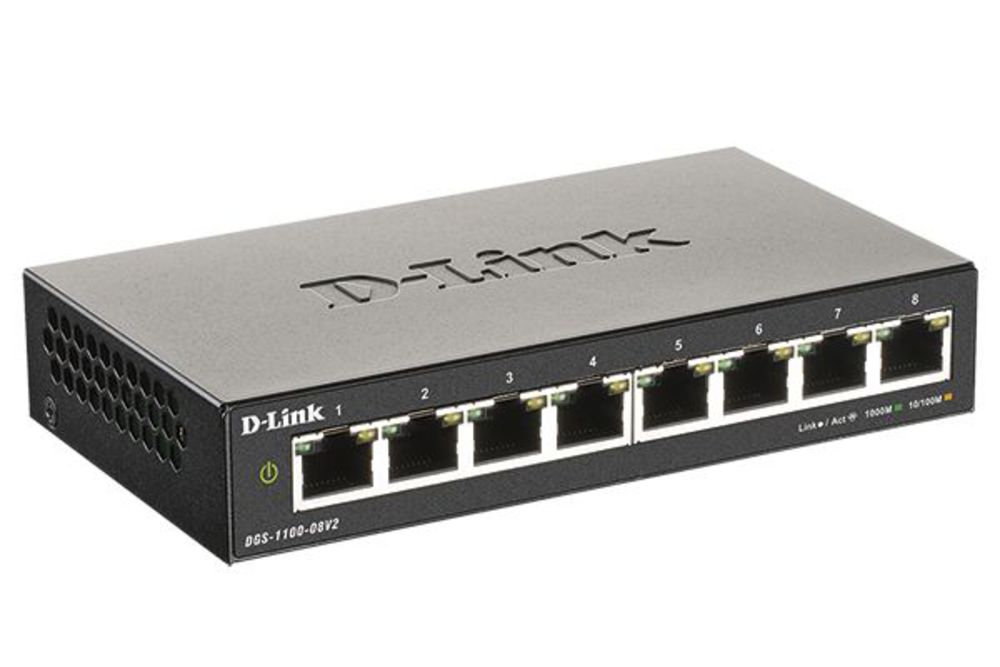 DGS-1100-08V2/A1A Настраиваемый L2 коммутатор с 8 портами 10/100/1000Base-T