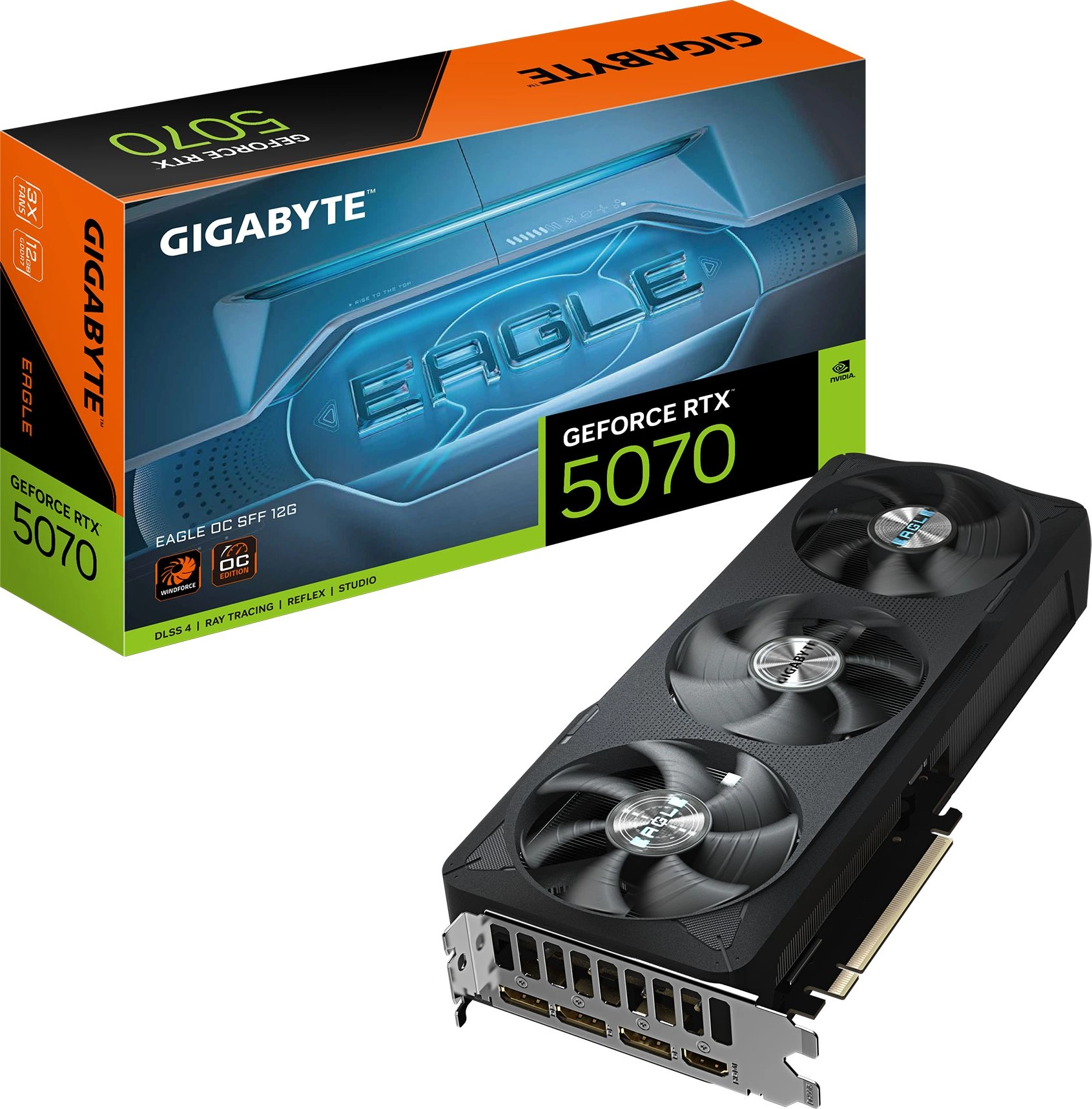 Видеокарта Gigabyte PCI-E 5.0 GV-N5070EAGLE OC-12GD 1.0 NVIDIA GeForce RTX 5070 12Gb 192bit GDDR7 2587/28000 HDMIx1 DPx3 HDCP Ret