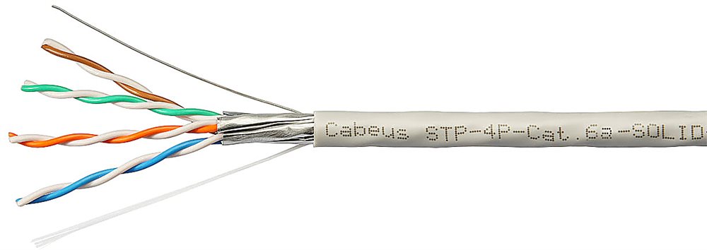 Cabeus STP-4P-Cat.6a-SOLID-IN-PVC - Кабель витая пара экранированная STP (U/FTP), категория 6a (10GBE), 4 пары, (23 AWG), одножильный (solid), каждая пара в экране (фольга) (305 м)