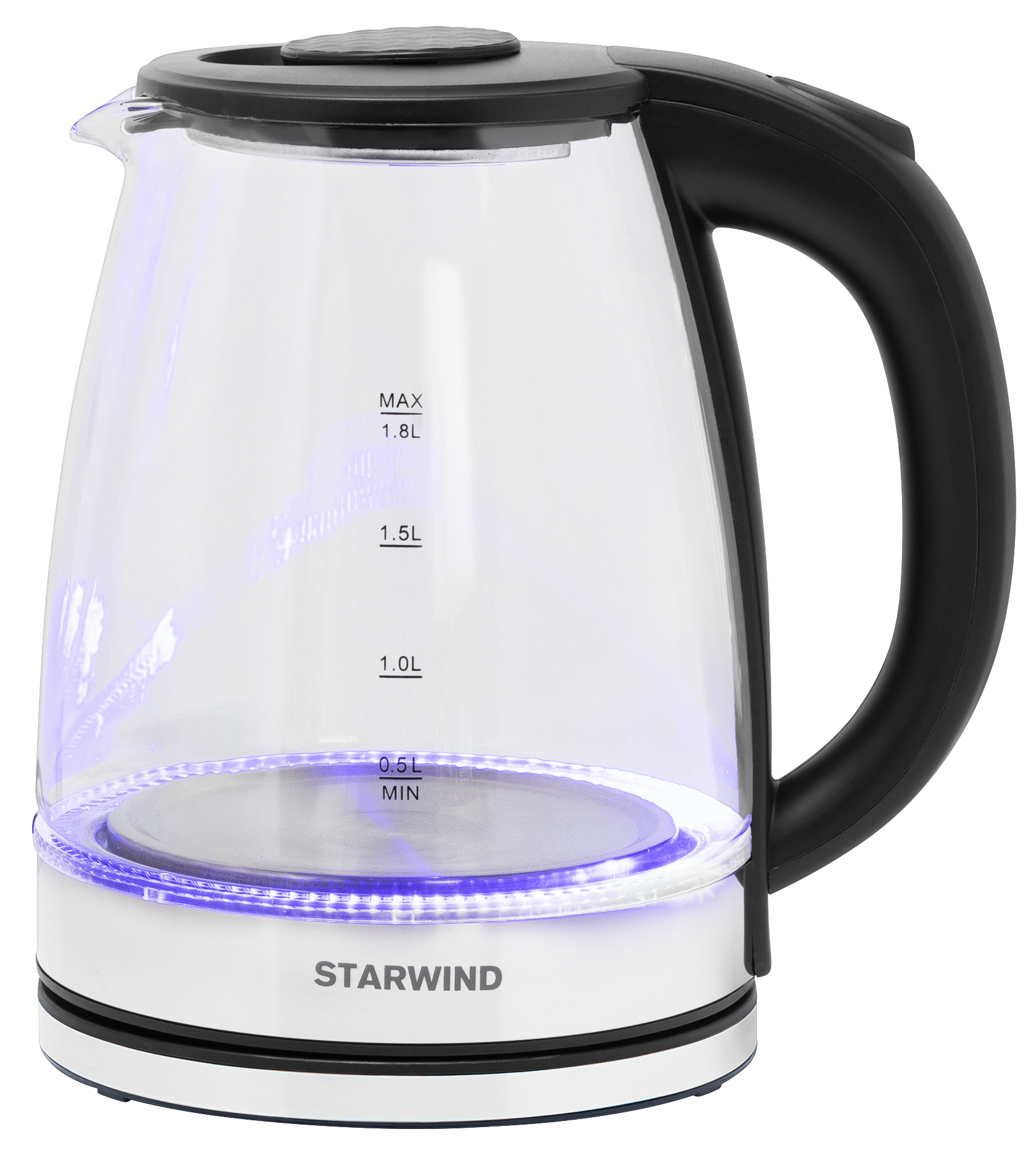 Чайник электрический Starwind SKG2050 1.8л. 1800Вт черный/серебристый корпус: стекло/пластик