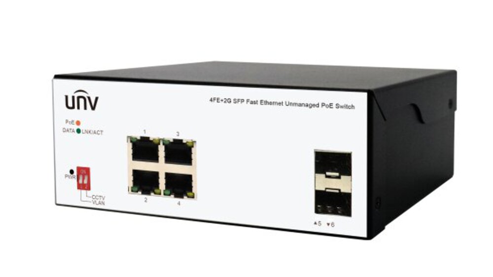 ISW2000-4T2GP-POE-IN - 4 сетевых PoE порта х 100Mbps (RJ45)+2?1000Mbps Fiber(SFP) порта, VLAN, IEEE802.3, IEEE802.3u, IEEE802.3z, IEEE802.3ab, IEEE802.3x, IEEE802.3af, IEEE802.3at, коммутационная способность 4.8Gbps