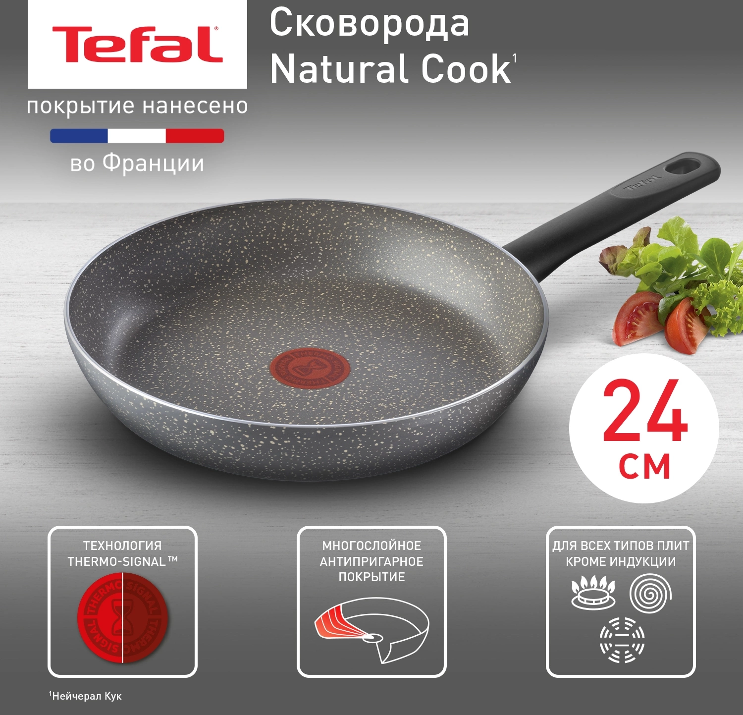 Сковорода Tefal Natural Cook 04213124 круглая 24см ручка несъемная (без крышки) серый
