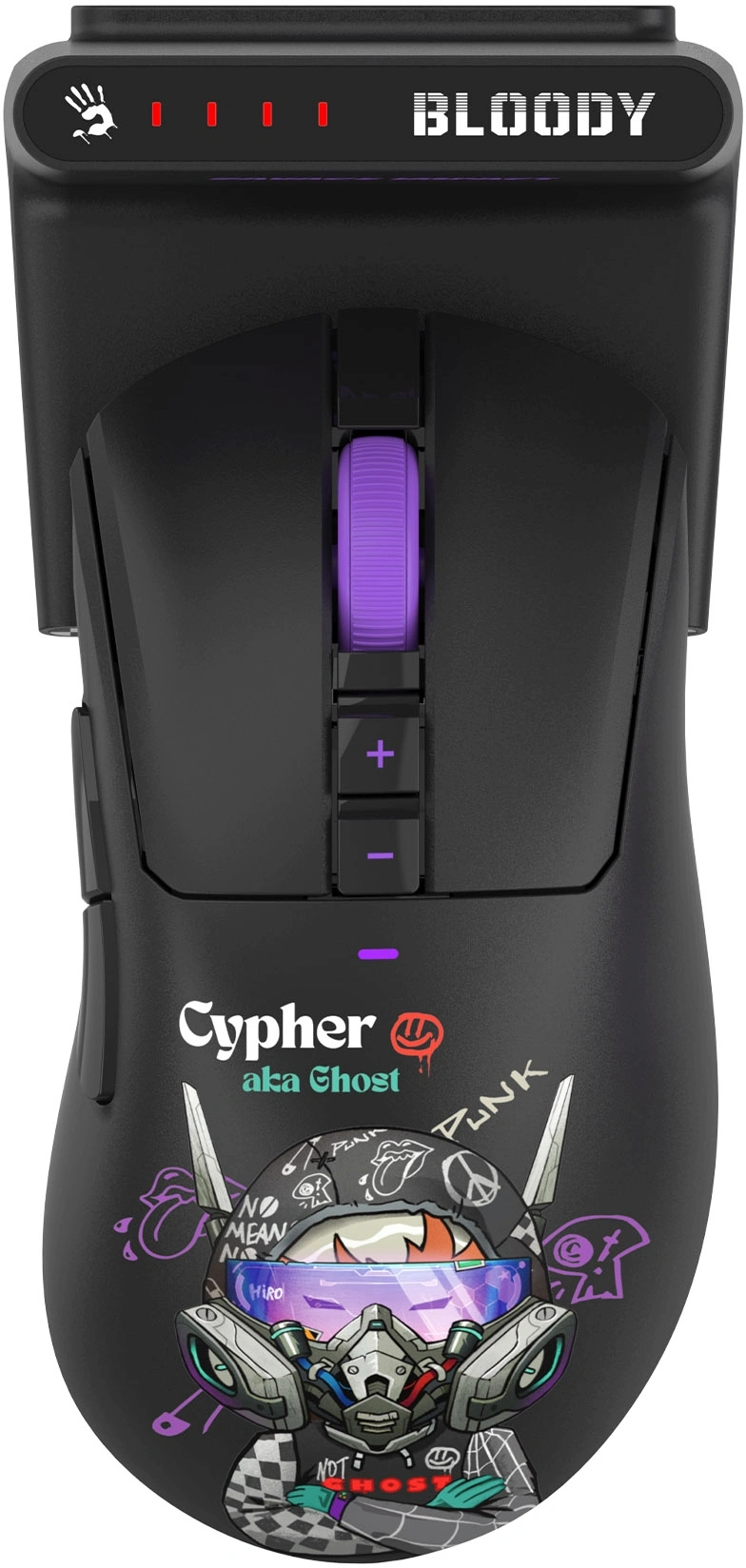 Мышь A4Tech Bloody R73 Ultra Duo черный/рисунок оптическая 20000dpi беспров. USB/USB-C 7but (R73 ULTRA DUO CYPHER GHOST)