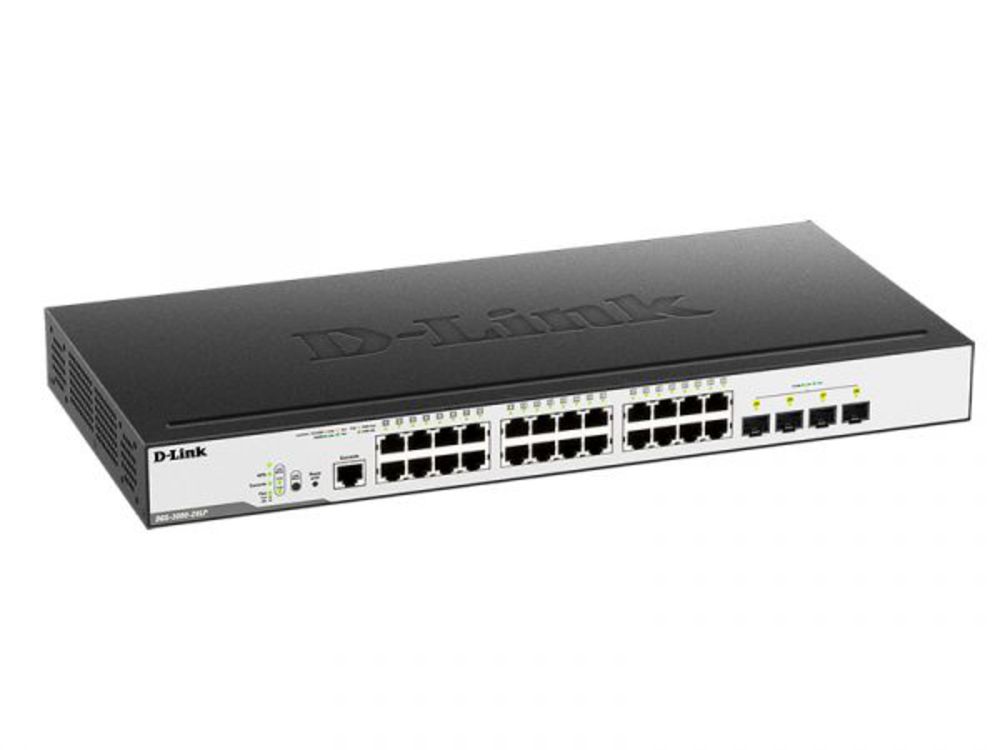 DGS-3000-28LP/B1A Управляемый L2 коммутатор с 24 портами 10/100/1000Base-T и 4 портами 1000Base-X SFP (24 порта PoE 802.3af/at, PoE-бюджет 193 Вт)