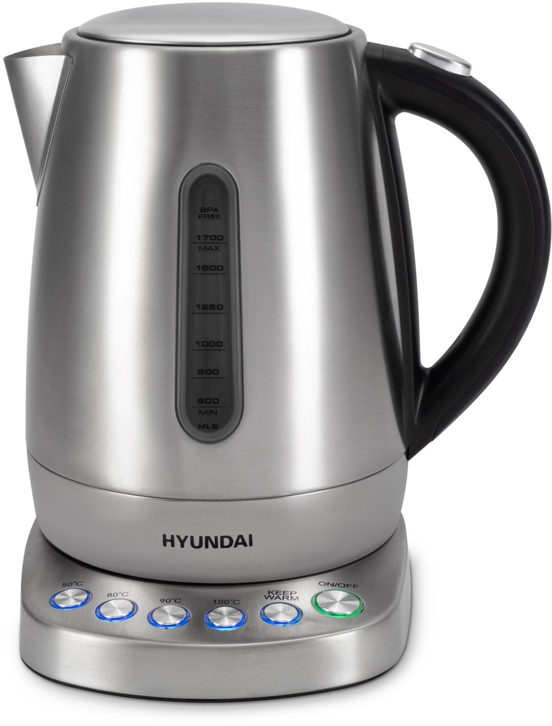 Чайник электрический Hyundai HYK-S7770 1.7л. 2200Вт серебристый/черный корпус: металл