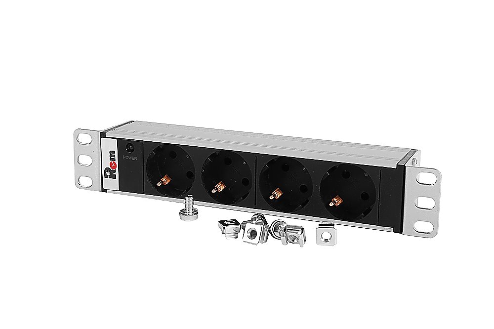 R-10-4S-I-220-Z - Блок розеток Rem-10 без шнура с инд., 4 Sсhuko, вход IEC 60320 C14, 10 A, алюм., 10"