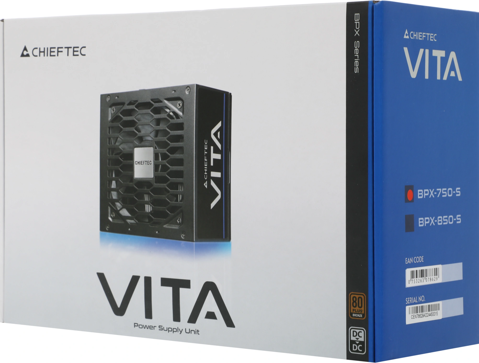 Блок питания Chieftec ATX 750W Vita BPX-750-S Gen.5 half mod 80+ bronze (20+4pin) APFC 120mm fan 6xSATA RTL