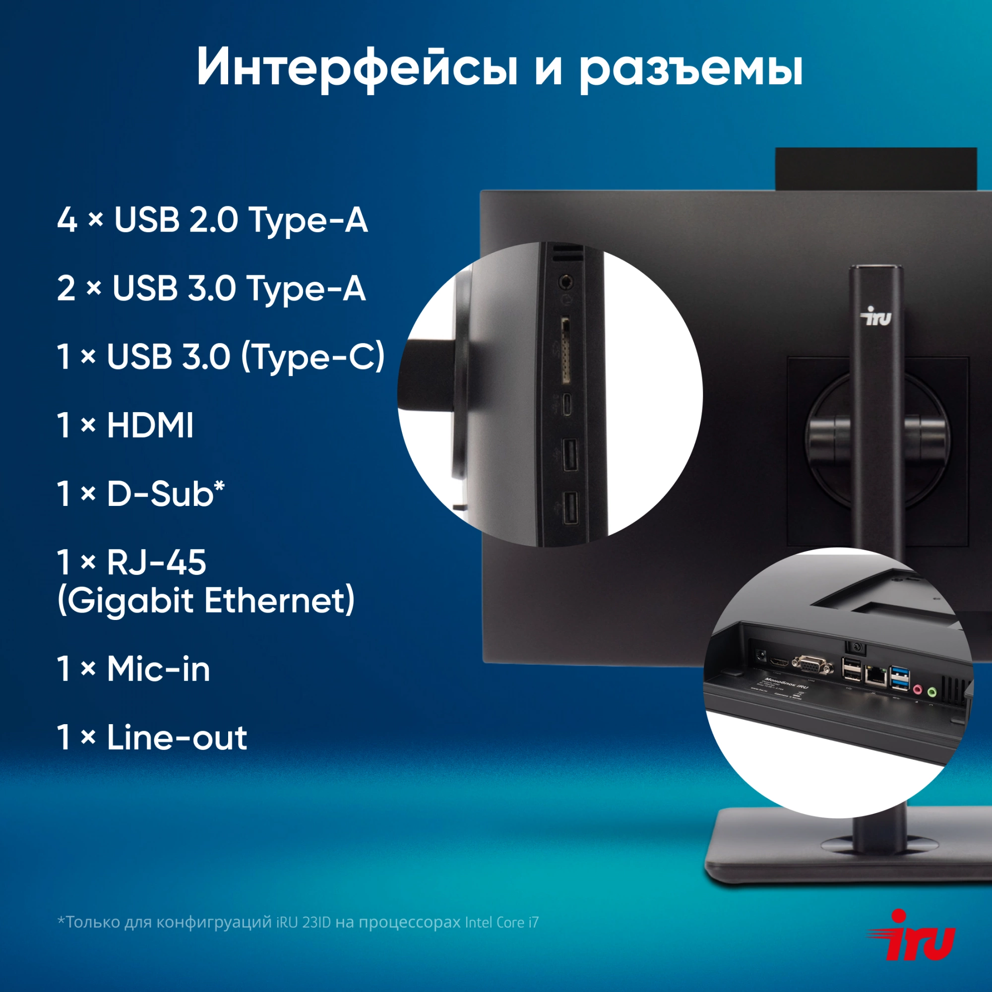 Моноблок IRU 23ID 23.8" Full HD i7 1255U (1.7) 16Gb SSD512Gb UHDG CR без ОС GbitEth WiFi BT 120W Cam черный 1920x1080