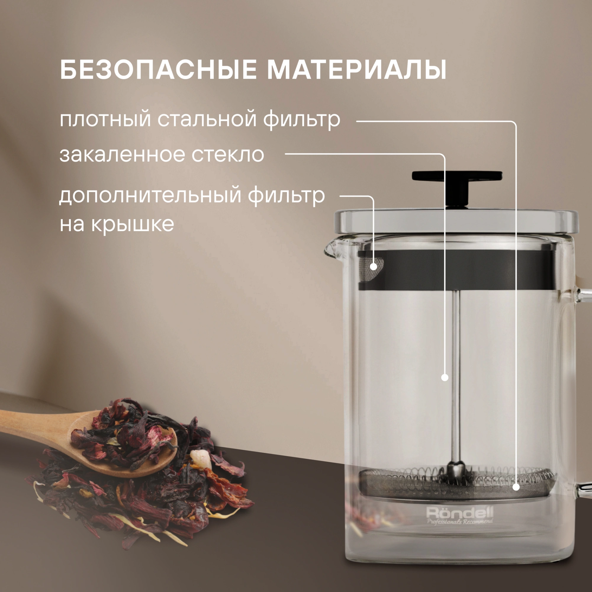 Френч-пресс Rondell Dual RDS-1063 0.8л прозрачный