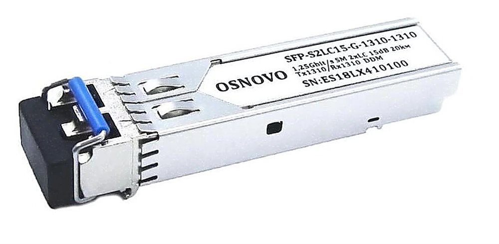 SFP-S2LC15-10G-1310-1310 - Оптический SFP Модуль OSNOVO 10G. Два волокна Single Mode. Скорость: 10 Гбит/c. Тип разъема: 2LC. Оптический бюджет: 15дБ. Расстояние передачи - до 20км. Рабочая длина волны,нм - Tx:1310/Rx:1310.