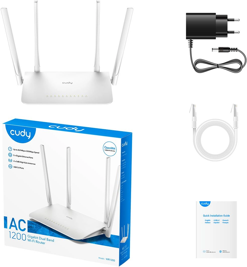 Роутер беспроводной Cudy WR1300 AC1200 10/100/1000BASE-TX белый