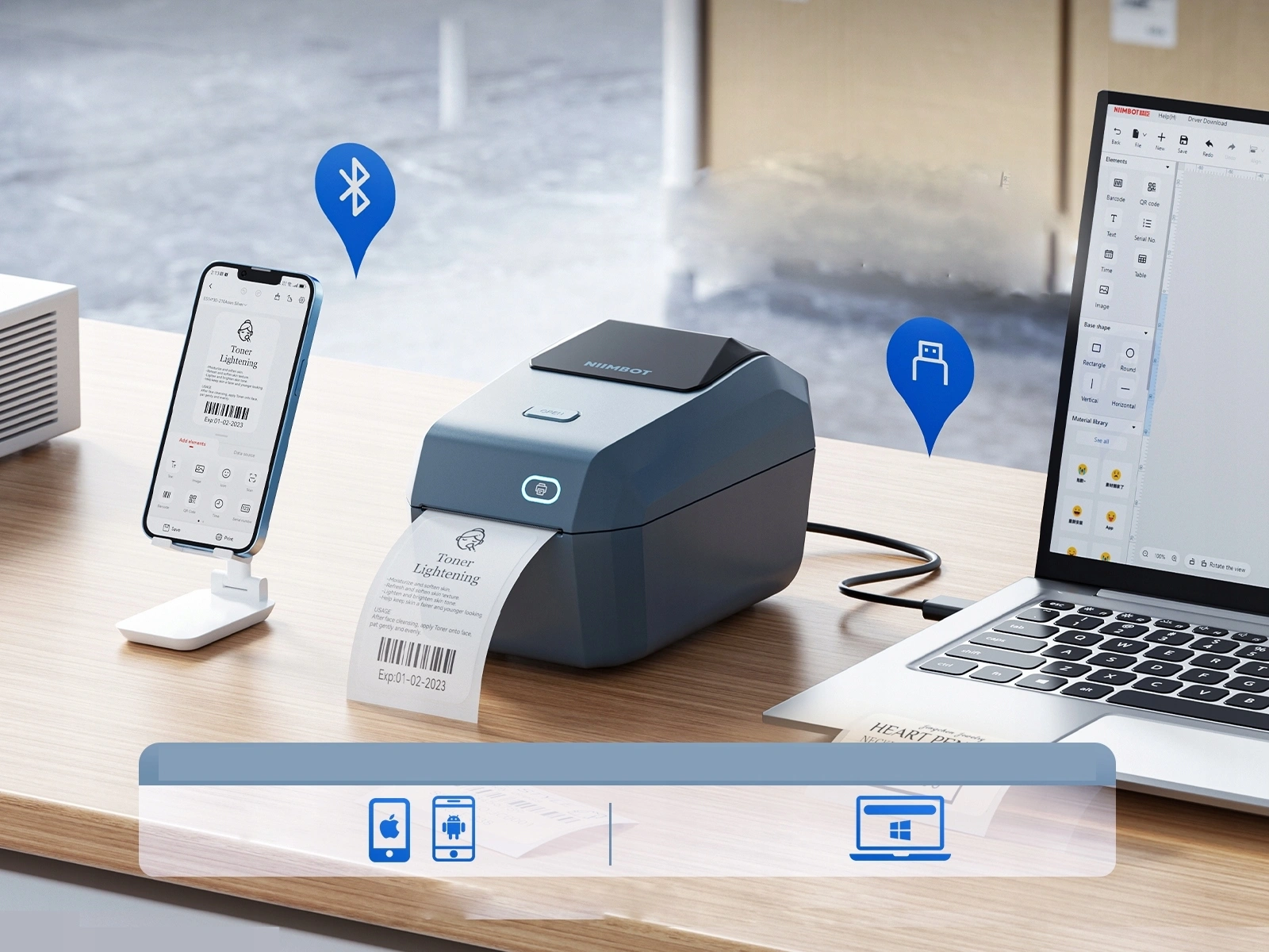Термопринтер Niimbot K3 (1746806) 203dpi 180мм/с/USB/Wi-Fi/BT для печ.этик. синий